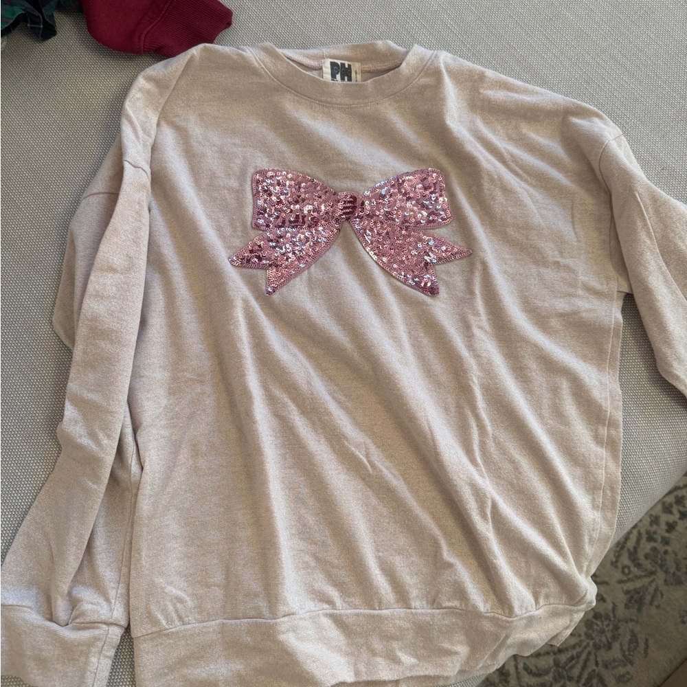 Pink Sequin Bow Kids Sweatshirt